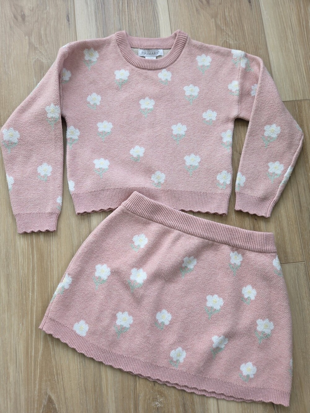 Primark Pink Floral Knit Sweater and Skirt Set Size 4 5